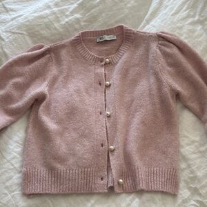 Zara Blush Cardigan with Pearl Accents
